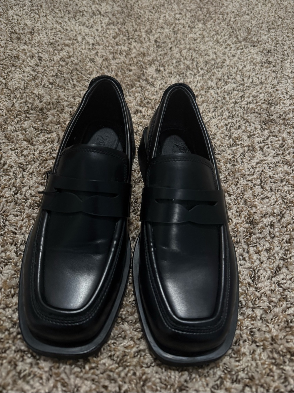 Classic Black Men's Leather Square Toe Loafers